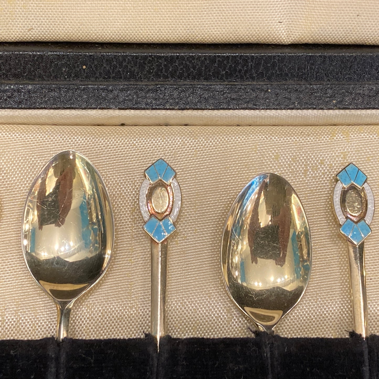 Sterling silver and enamel coffee spoons