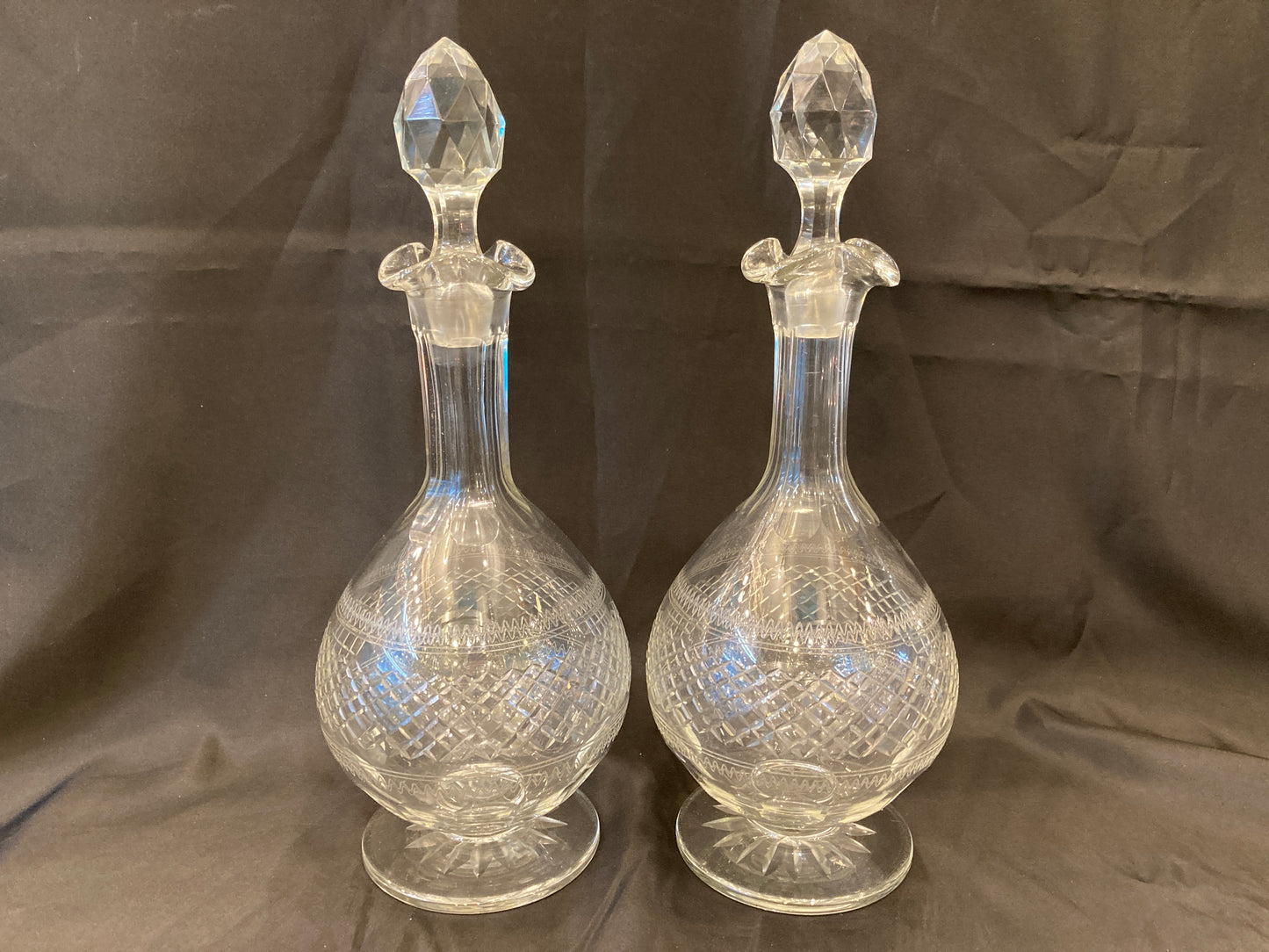 Antique silver plated drinks tray with cut crystal bottles and glasses