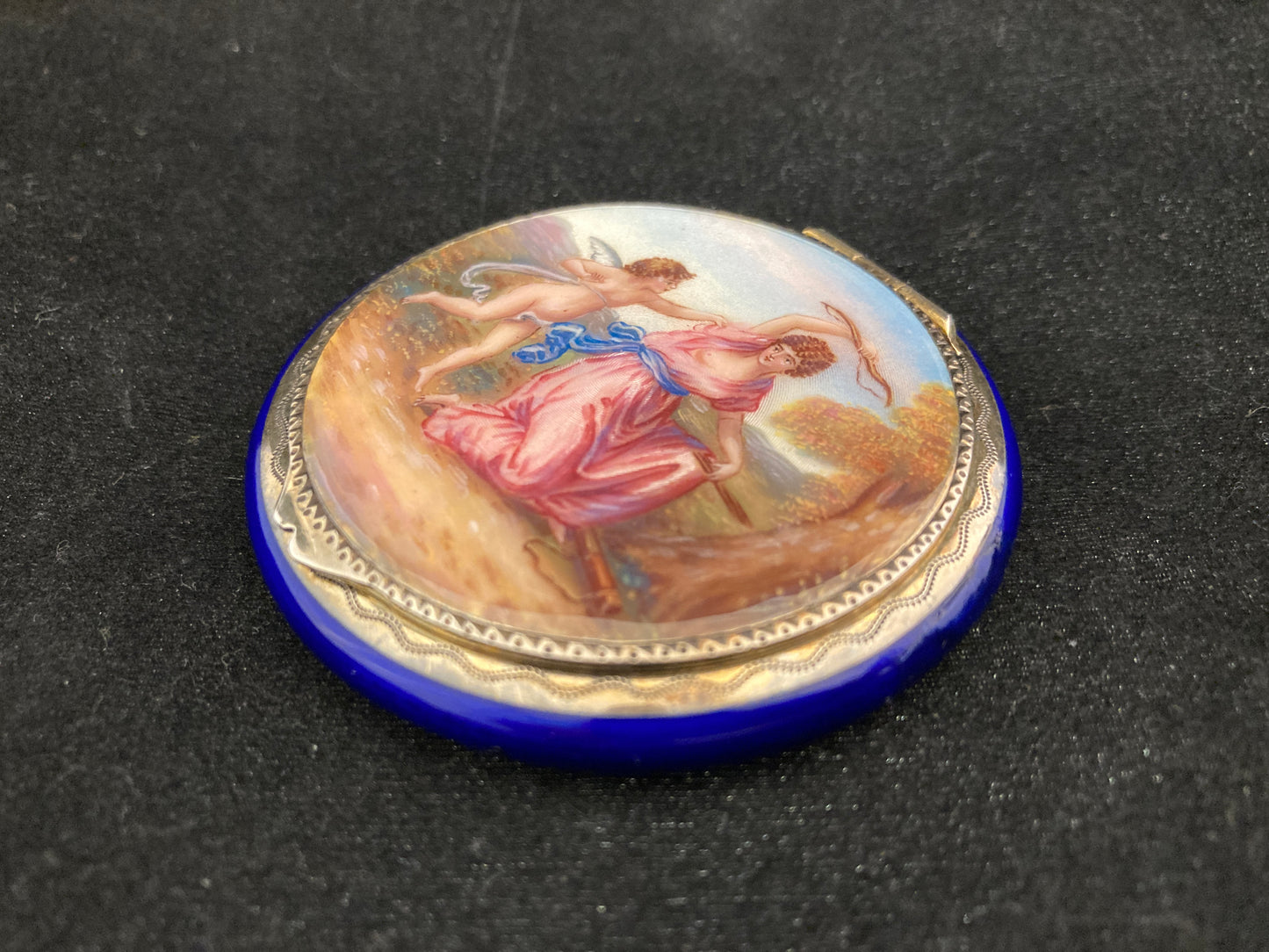 Sterling silver finely painted enamel compact