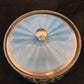 Large powder jar with blue guilloche enamel on silver lid by Adie Bros