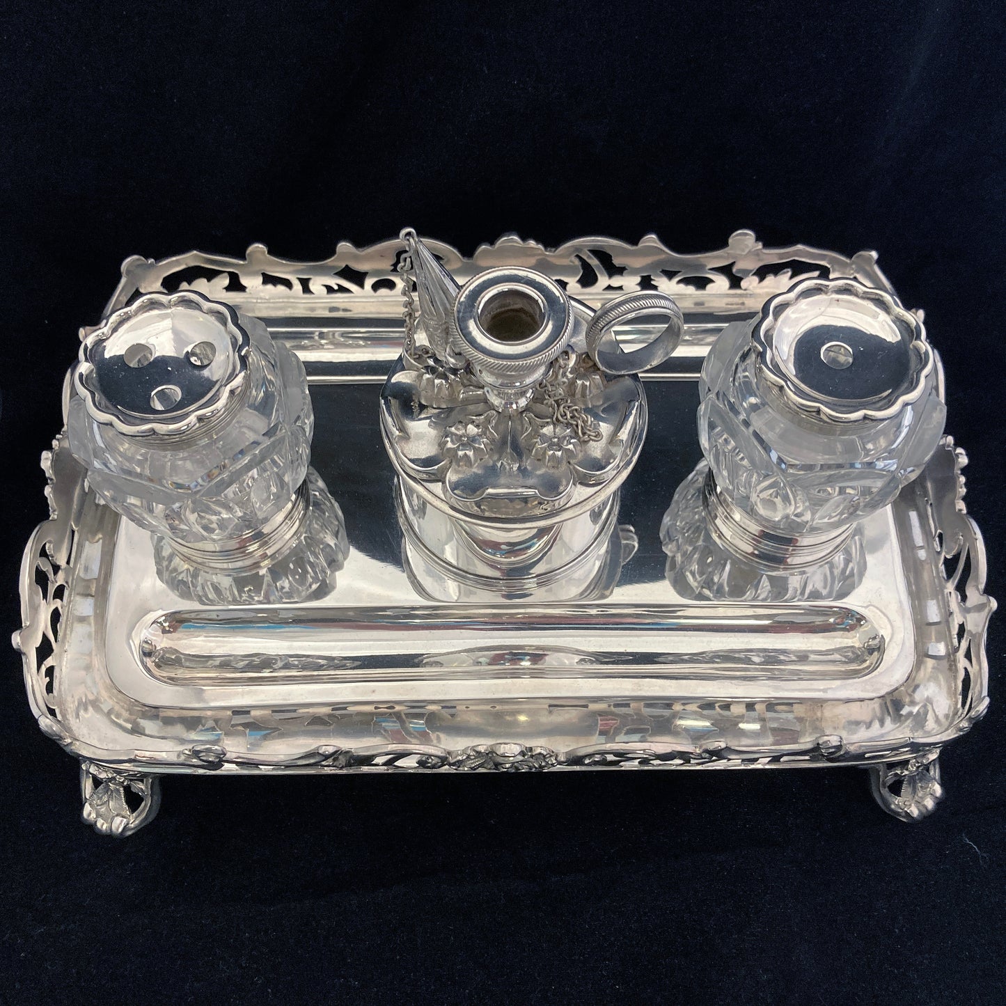 Antique silver double ink stand by Joseph Angel