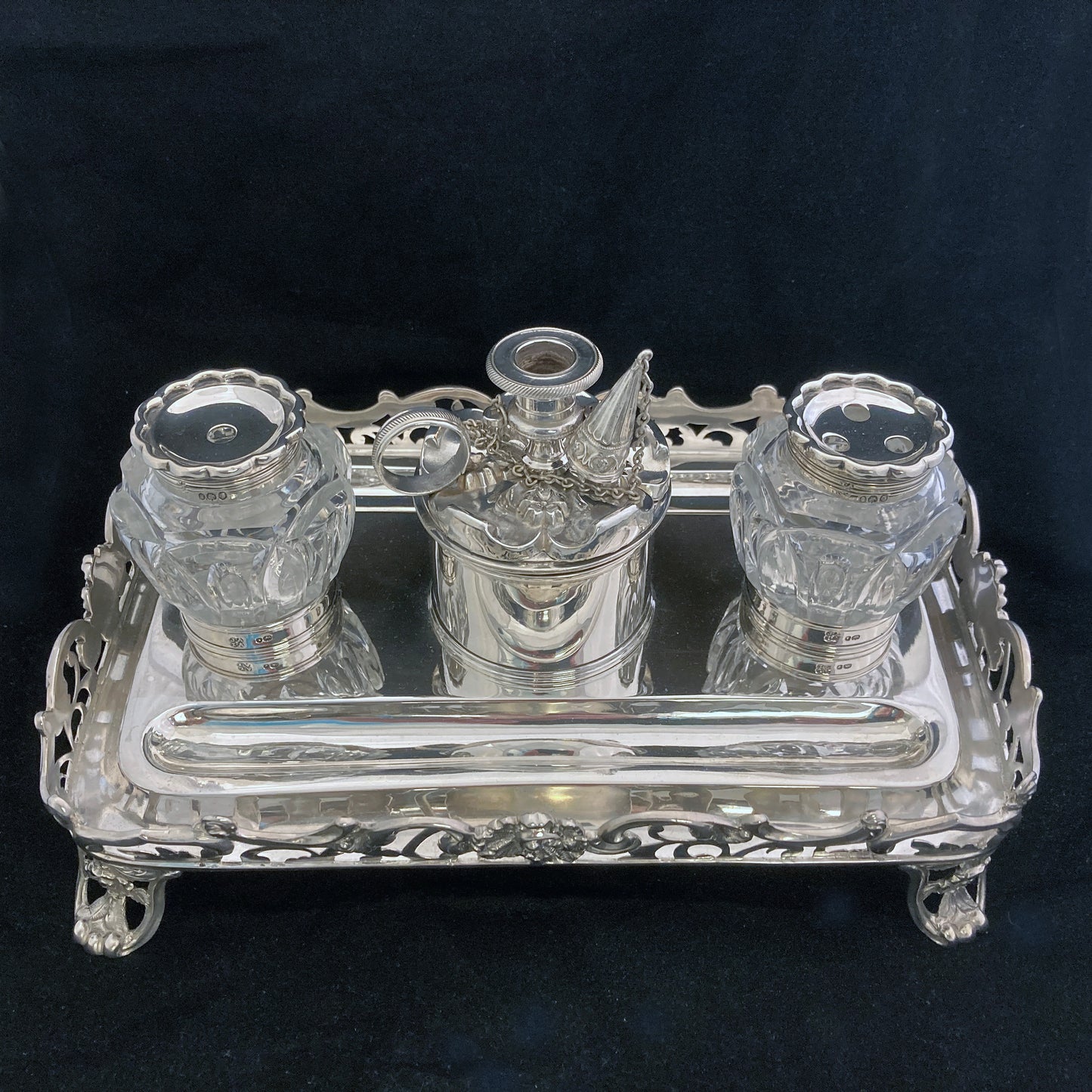 Antique silver double ink stand by Joseph Angel