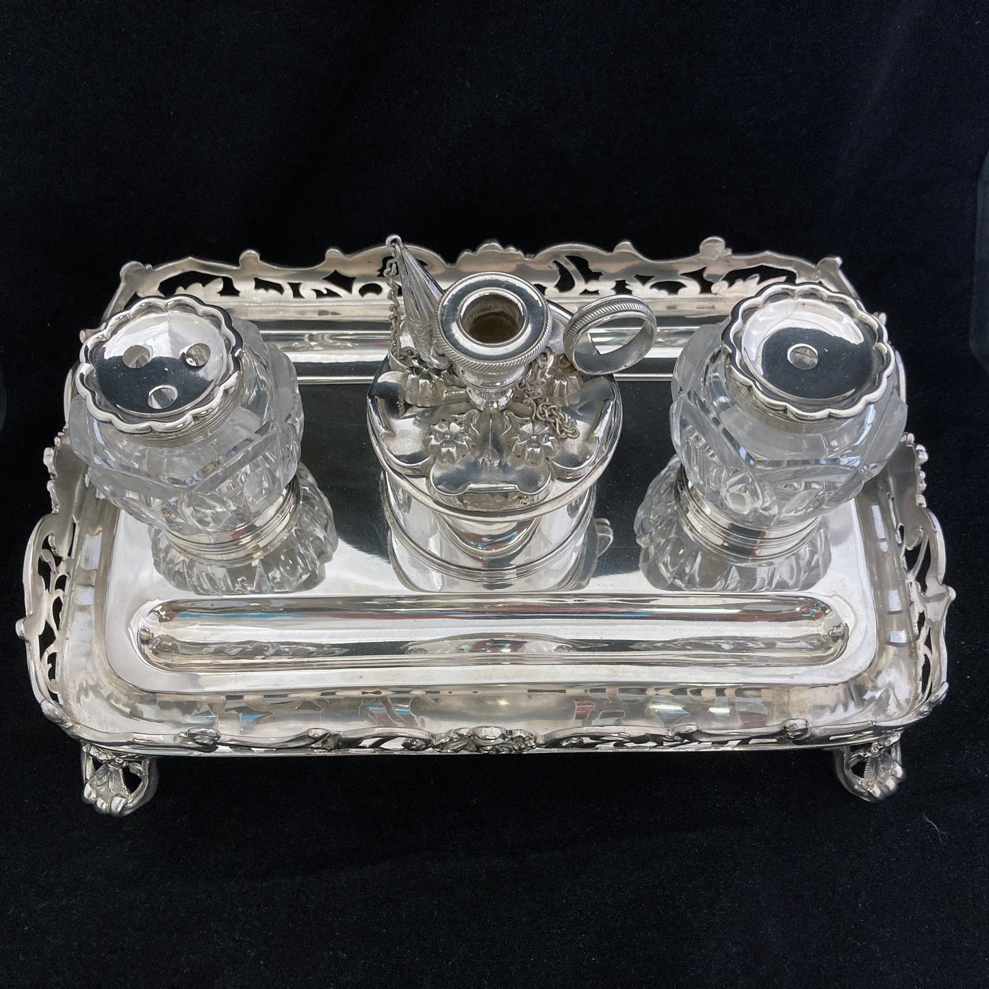 Antique silver double ink stand by Joseph Angel