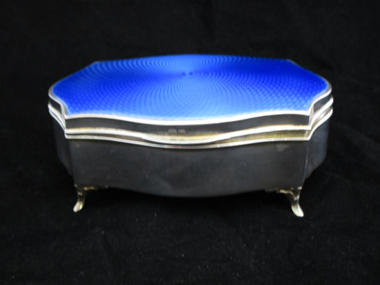 Sterling silver and blue guilloche enamel box by Walker & Hall