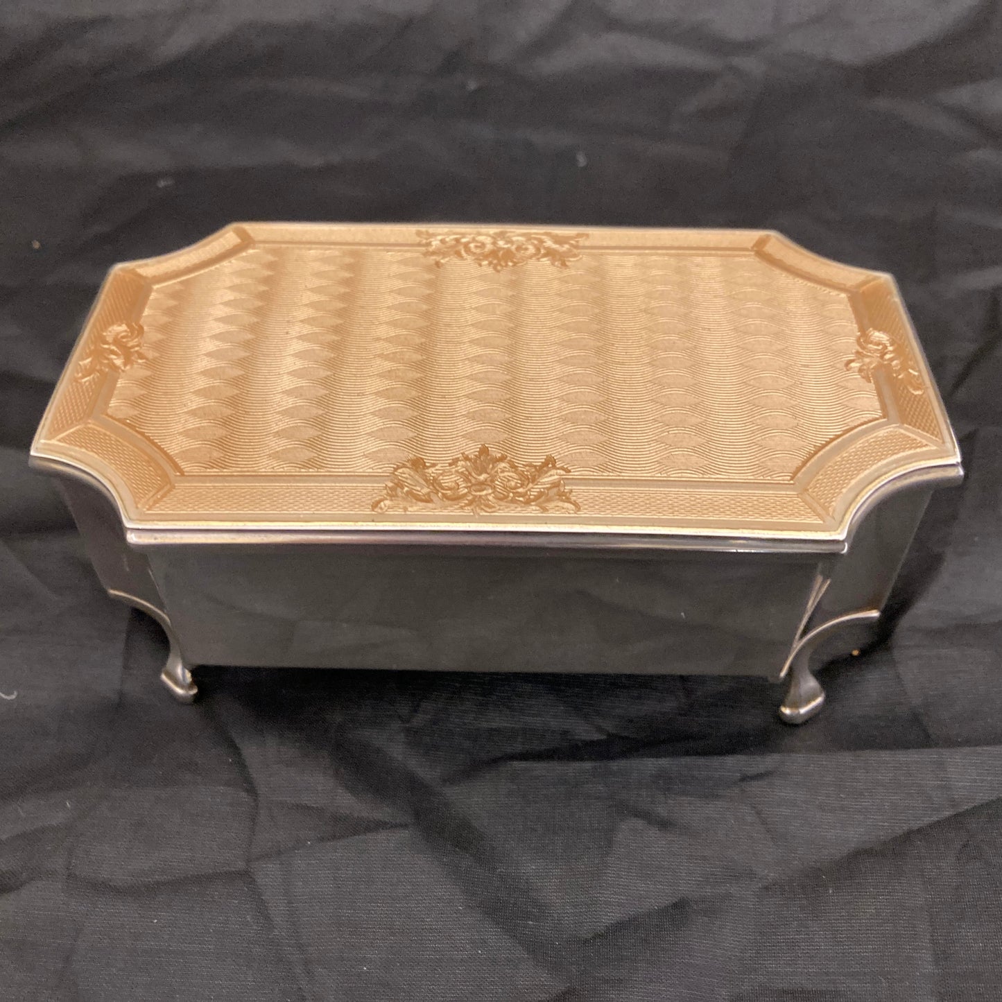 Large guilloche enamel sterling silver jewellery casket by Mappin & Webb