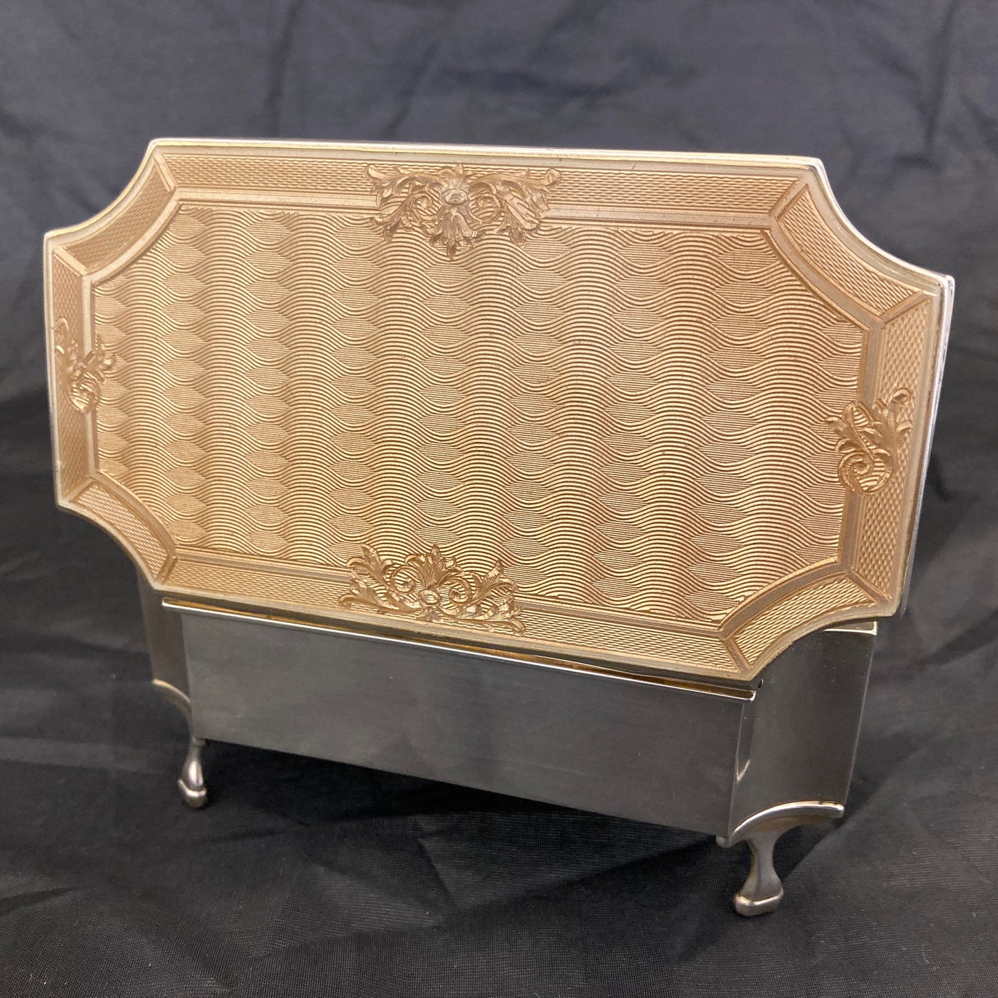 Large guilloche enamel sterling silver jewellery casket by Mappin & Webb