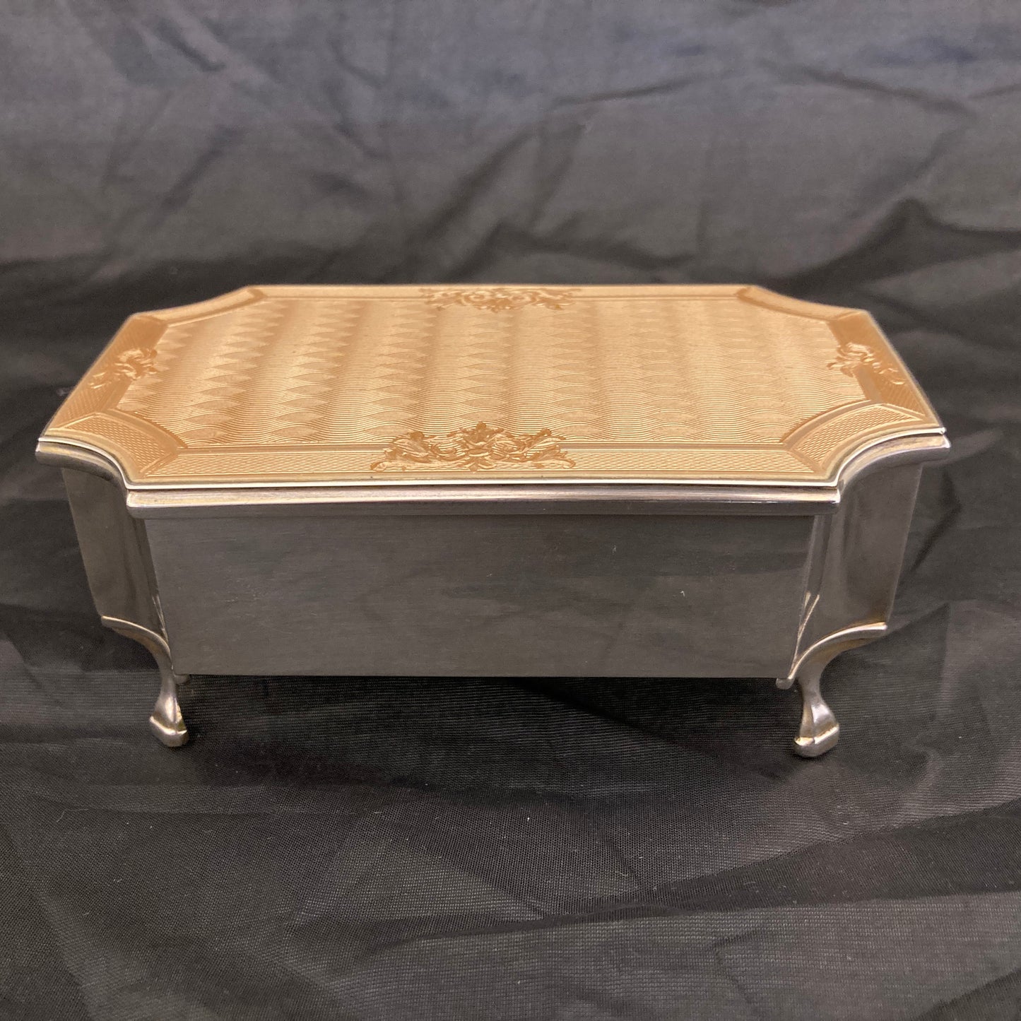 Large guilloche enamel sterling silver jewellery casket by Mappin & Webb