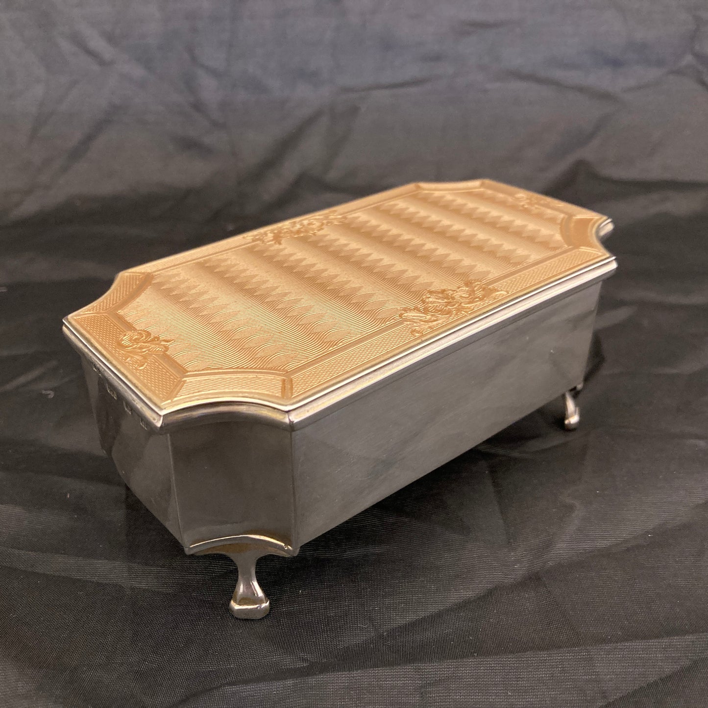 Large guilloche enamel sterling silver jewellery casket by Mappin & Webb