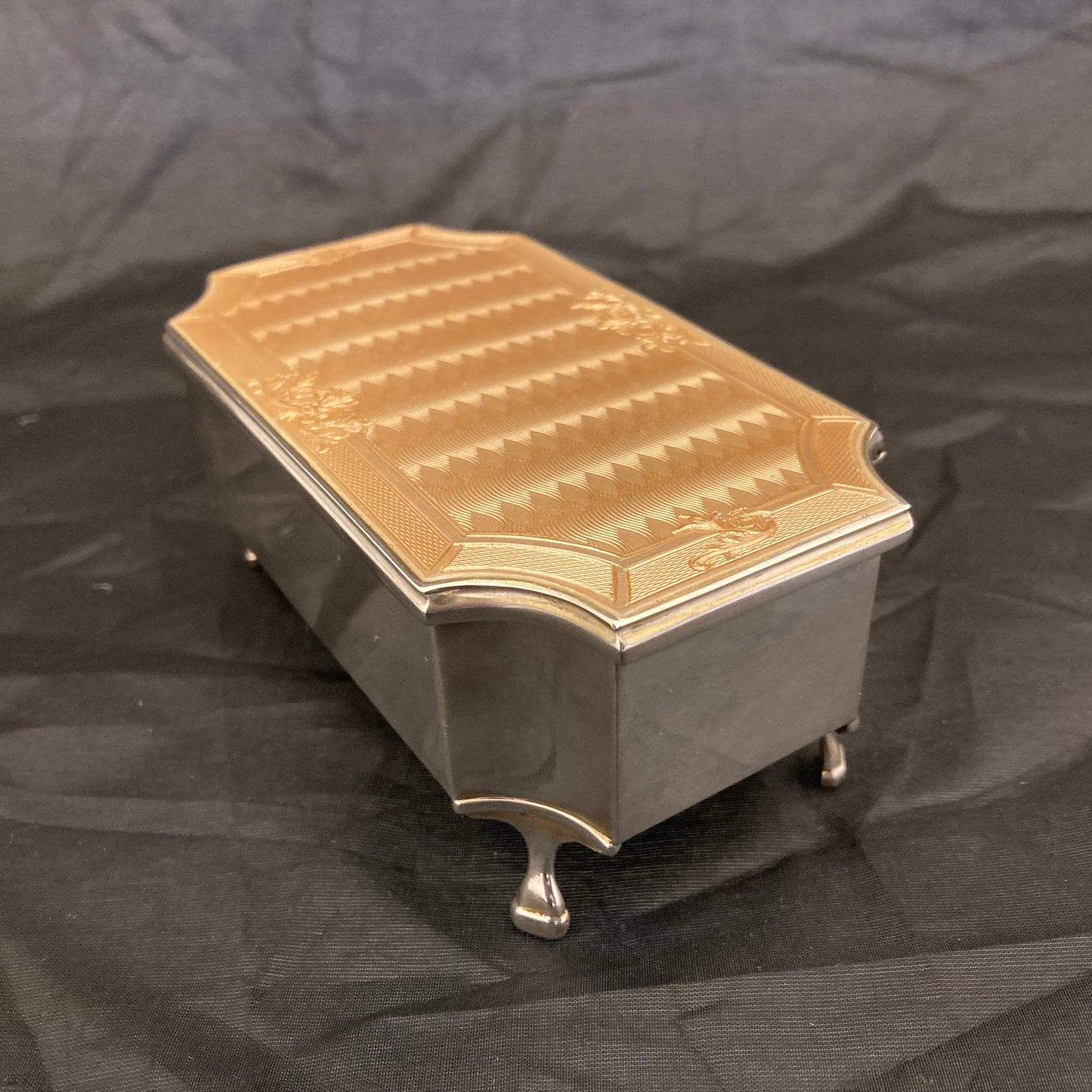 Large guilloche enamel sterling silver jewellery casket by Mappin & Webb