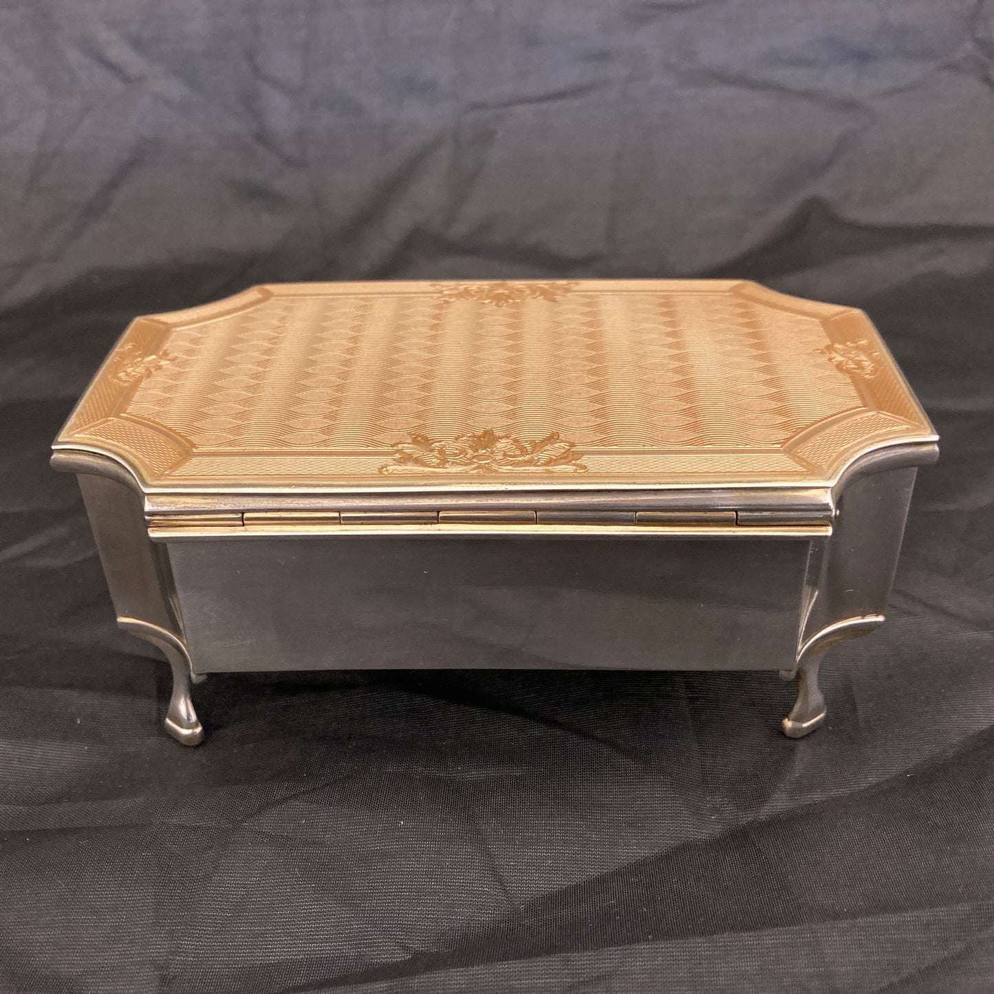 Large guilloche enamel sterling silver jewellery casket by Mappin & Webb