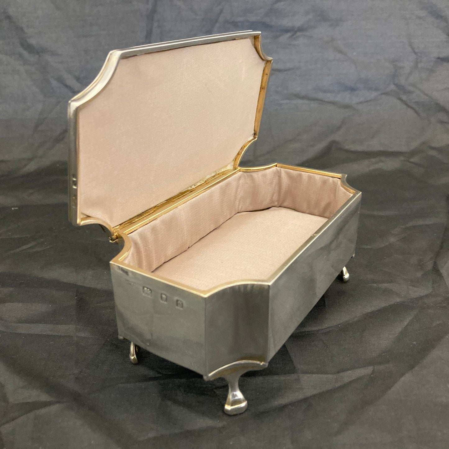 Large guilloche enamel sterling silver jewellery casket by Mappin & Webb