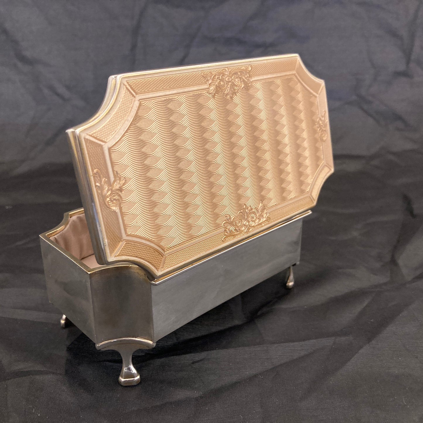 Large guilloche enamel sterling silver jewellery casket by Mappin & Webb