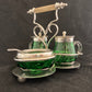 Deco silverplated condiment set with green glass(rare)