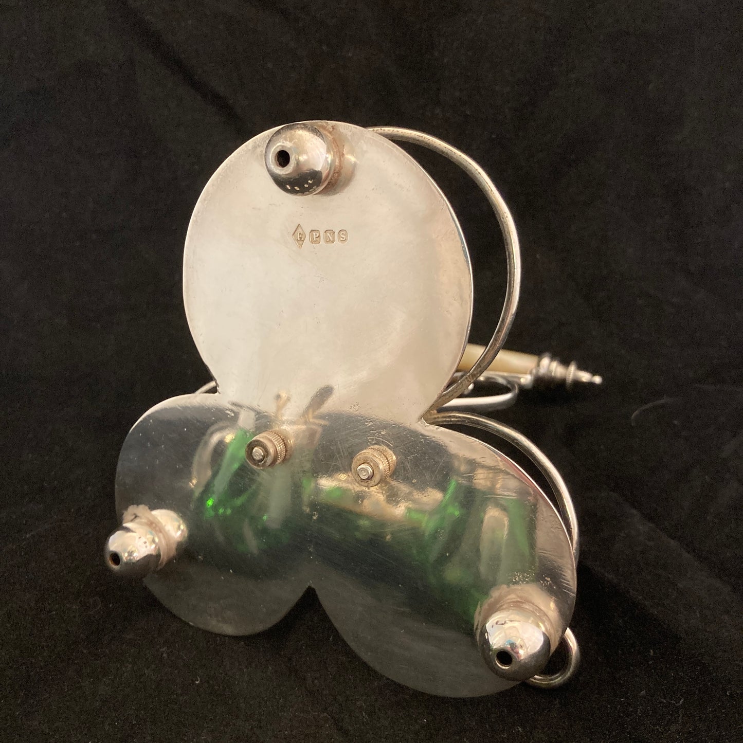 Deco silverplated condiment set with green glass(rare)