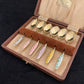 Set of 6 sterling silver and guilloche enamel Danish spoons by Fricast