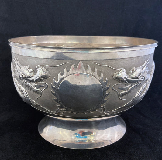 Antique Chinese silver bowl with Dragons