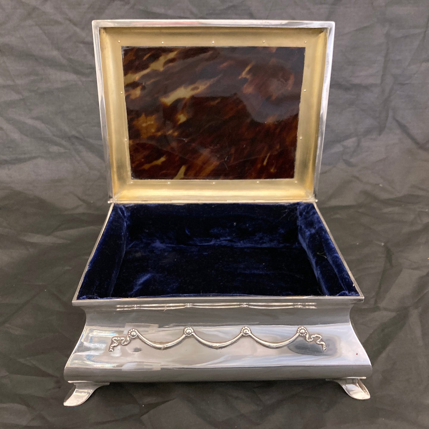 Large Solid Silver Pique Inlaid Jewellery Box - William Comyns London 1906