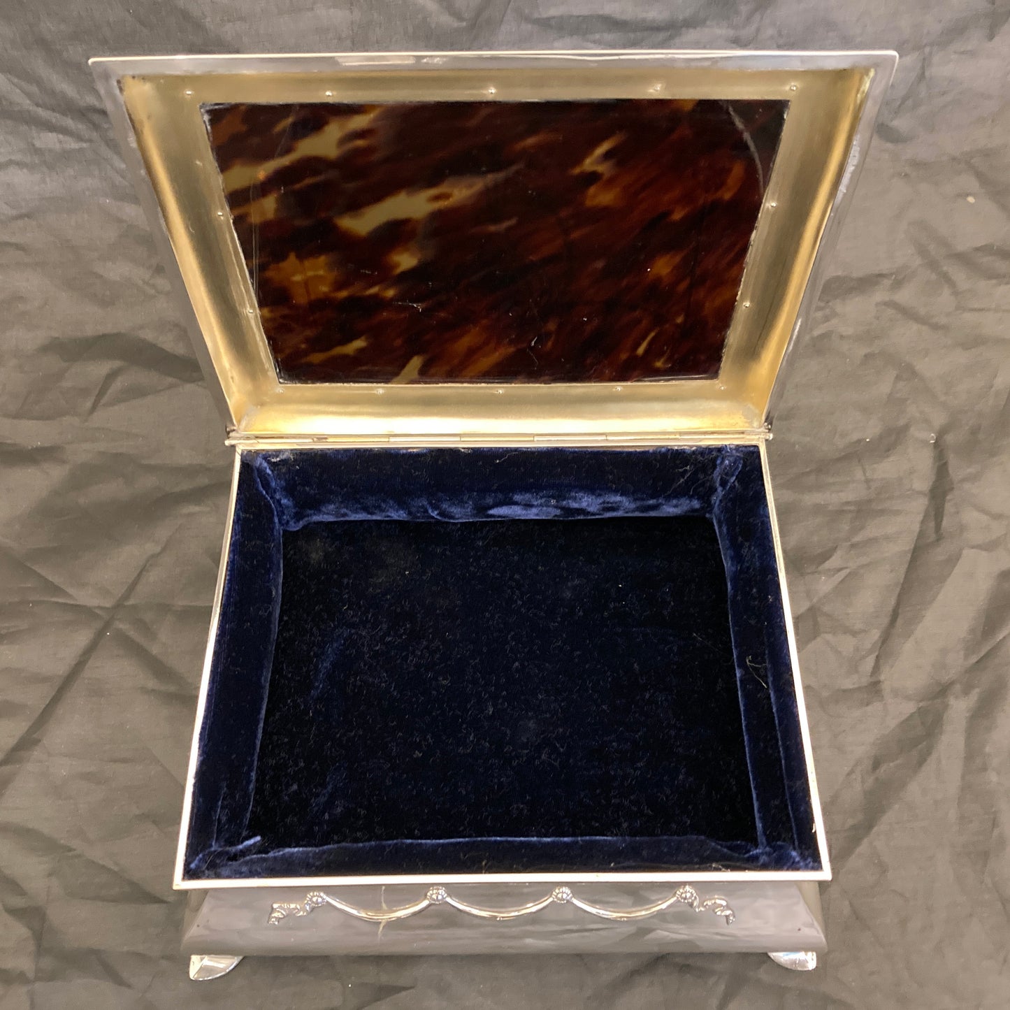 Large Solid Silver Pique Inlaid Jewellery Box - William Comyns London 1906