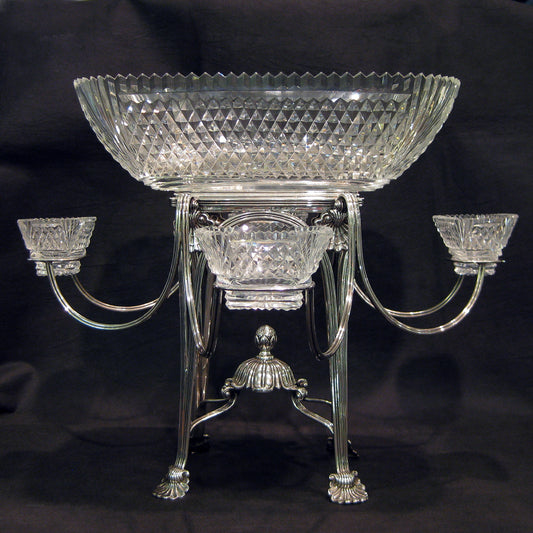 AAA+ Silver Georgian (Regency)centre piece with cut crystal.