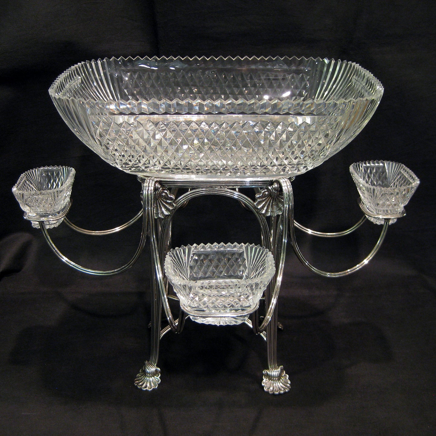 AAA+ Silver Georgian (Regency)centre piece with cut crystal.