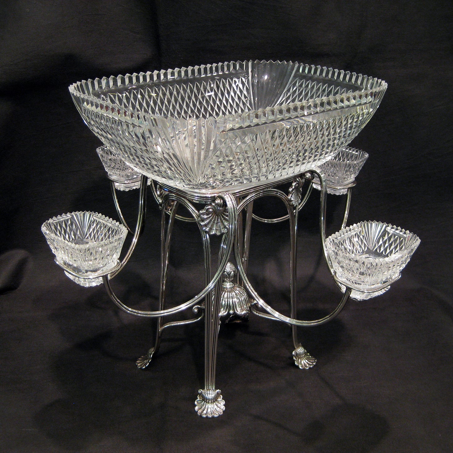 AAA+ Silver Georgian (Regency)centre piece with cut crystal.