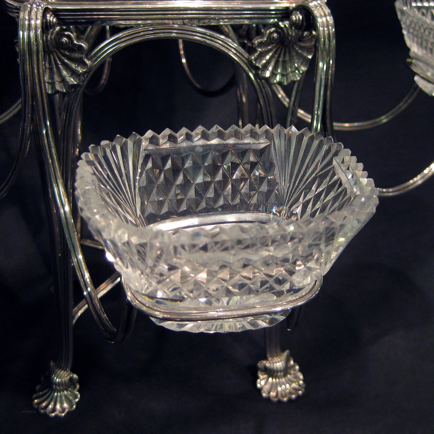 AAA+ Silver Georgian (Regency)centre piece with cut crystal.