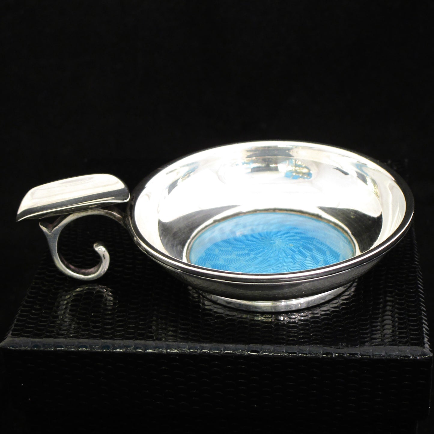sterling silver and blue enamel ash tray