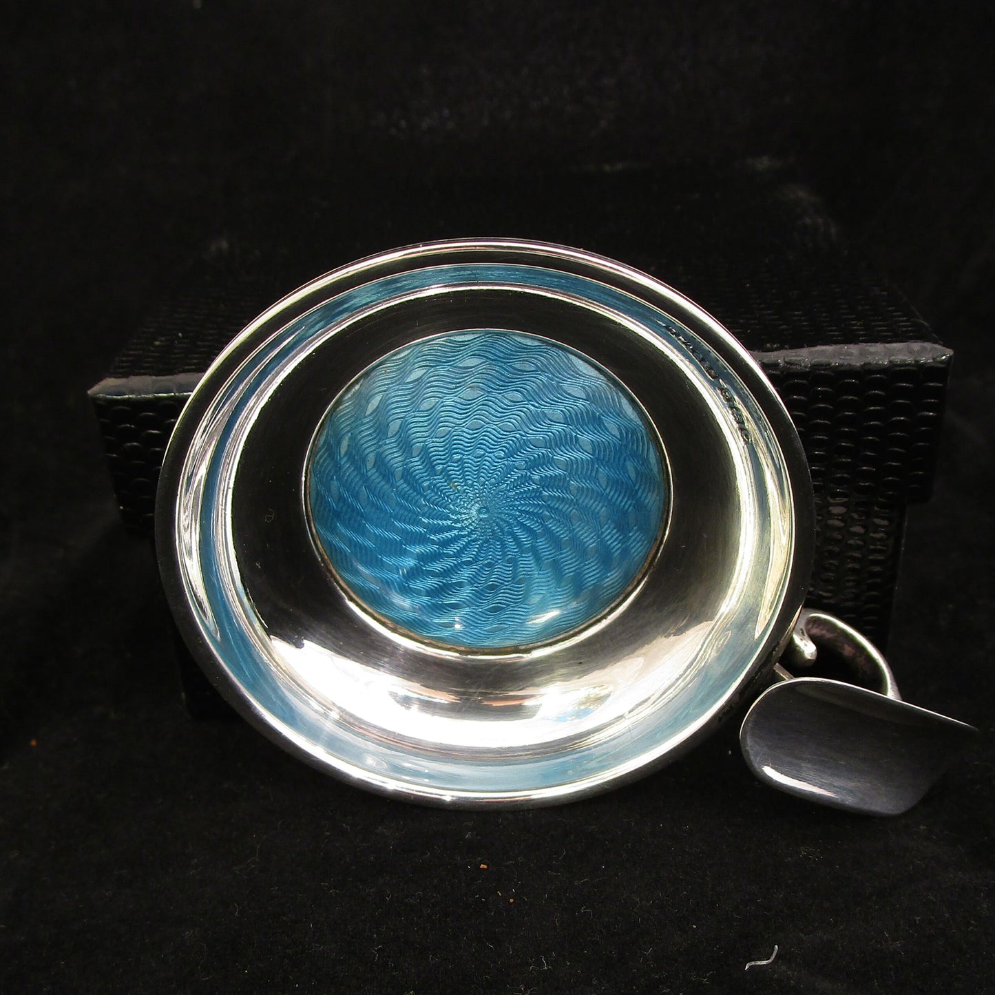 sterling silver and blue enamel ash tray