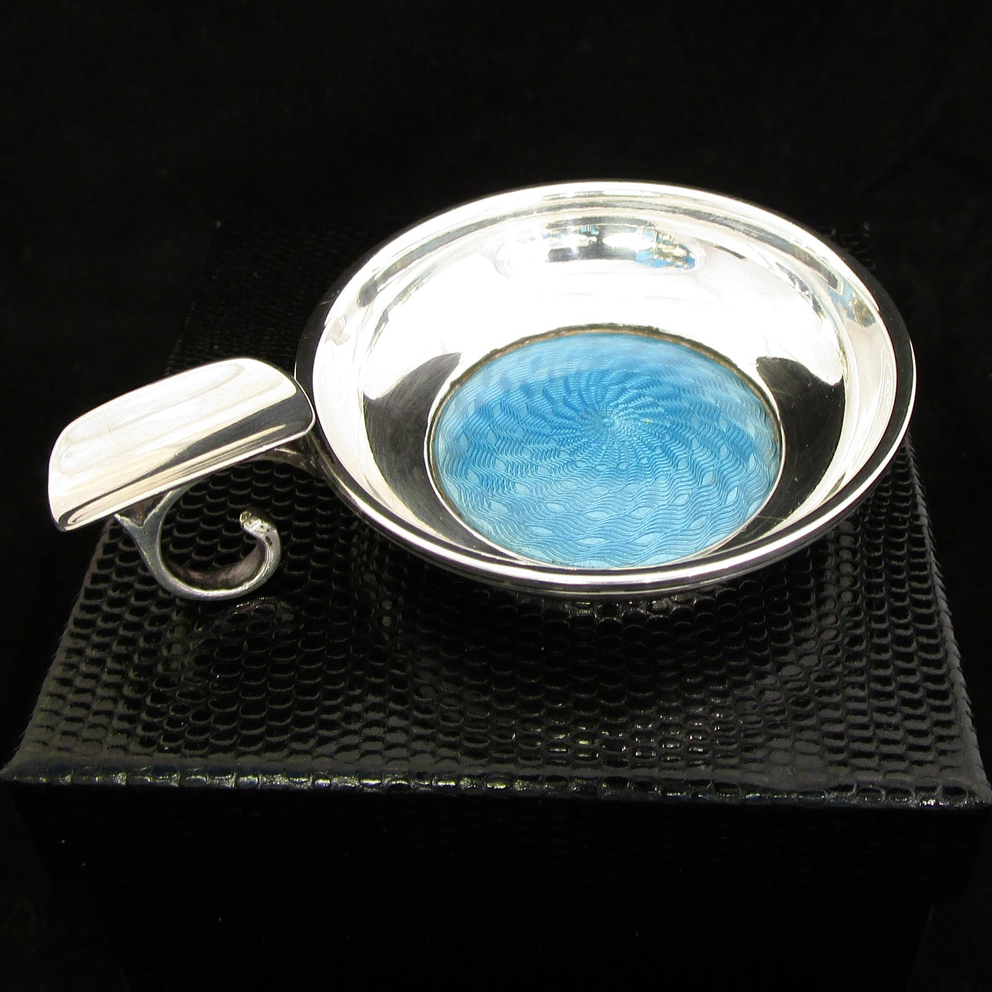 sterling silver and blue enamel ash tray