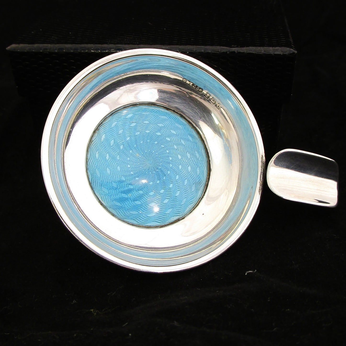 sterling silver and blue enamel ash tray