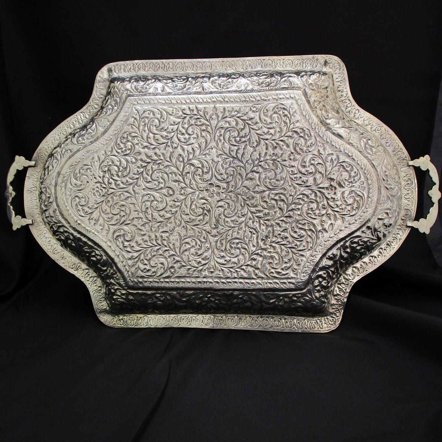 A large Indian silver tray.