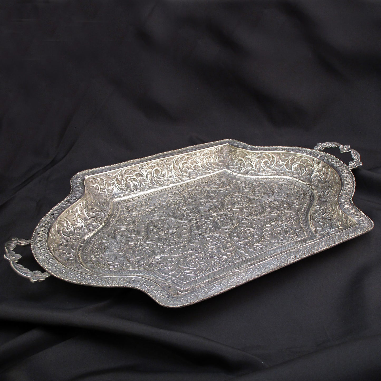 A large Indian silver tray.