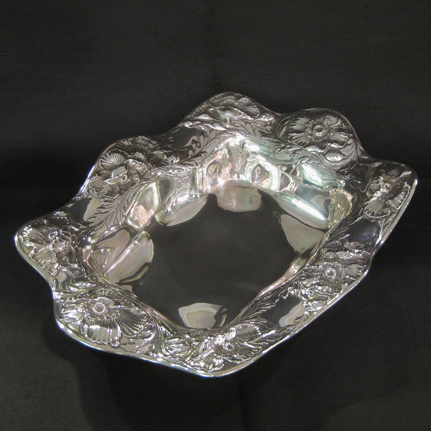 Gorham Poppy design sterling silver dish.