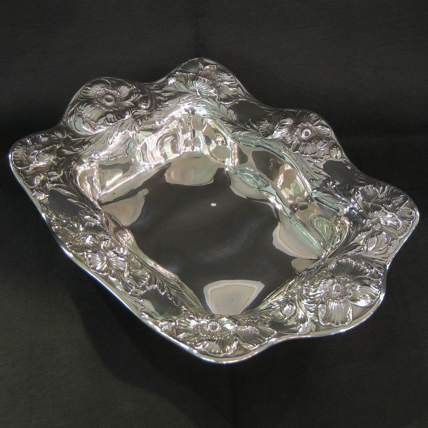 Gorham Poppy design sterling silver dish.