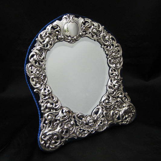 Beautiful Heart shaped silver table mirror By Goldsmith & Silversmiths