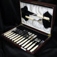 Boxed 6 place silver fish set (servers and knife and forks)