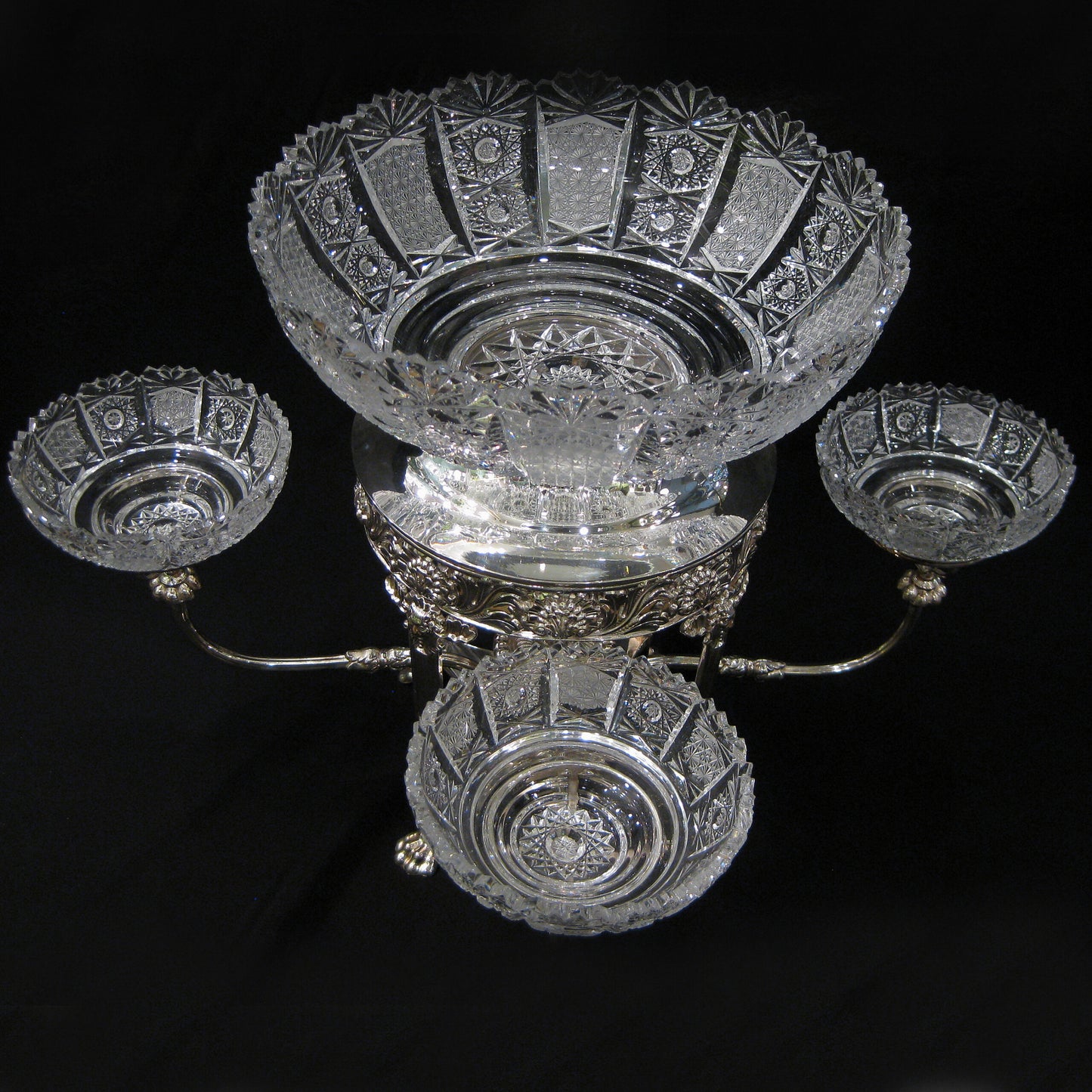 Old Sheffield plate Georgian cut crystal center piece