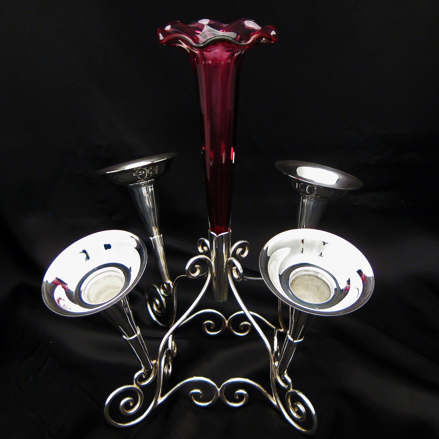 Silver plated 5 flute epergne