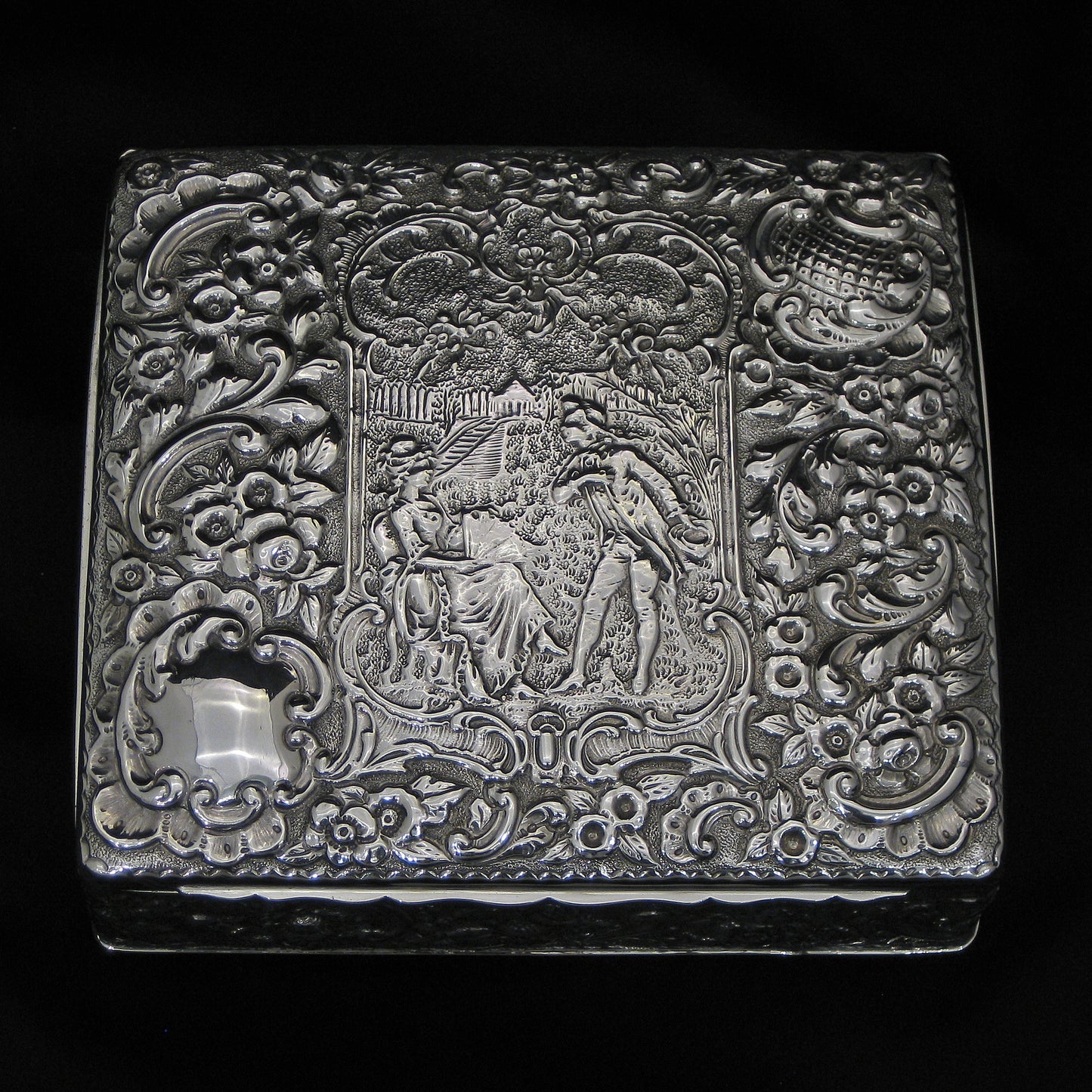 Wonderful quality chased silver jewellery box.